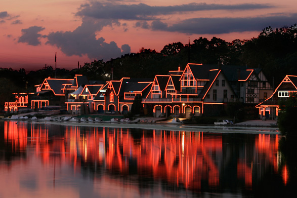 Boathouse Row illuminated at night Credit: R. Kennedy for GPTMC